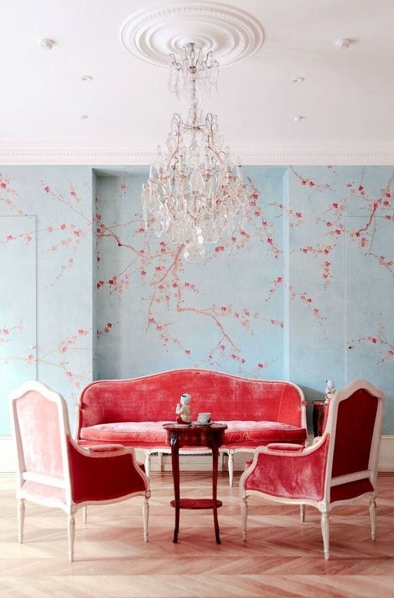 Living Room Wallpaper Ideas: Lovely Cherry Blossoms